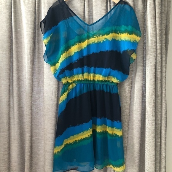 Express Blue & Green Water Color Stripe Mini Dress - Picture 8 of 11